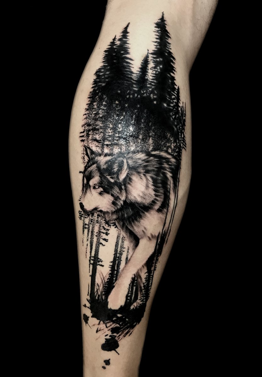 Tattoo of the day - Page 6 Blanka-Biro-grafisch-abstrakt-animal-tier-wolf-forest-silhouette-blackwork